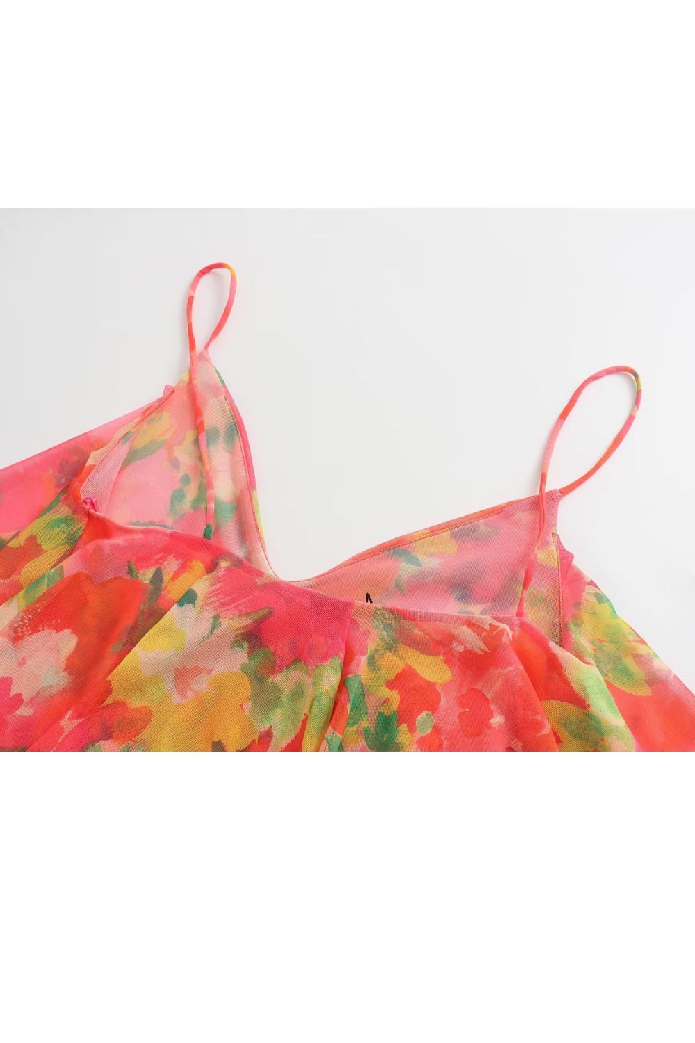 'Stella' V-neck Fine Strap Floral Chiffon Dress