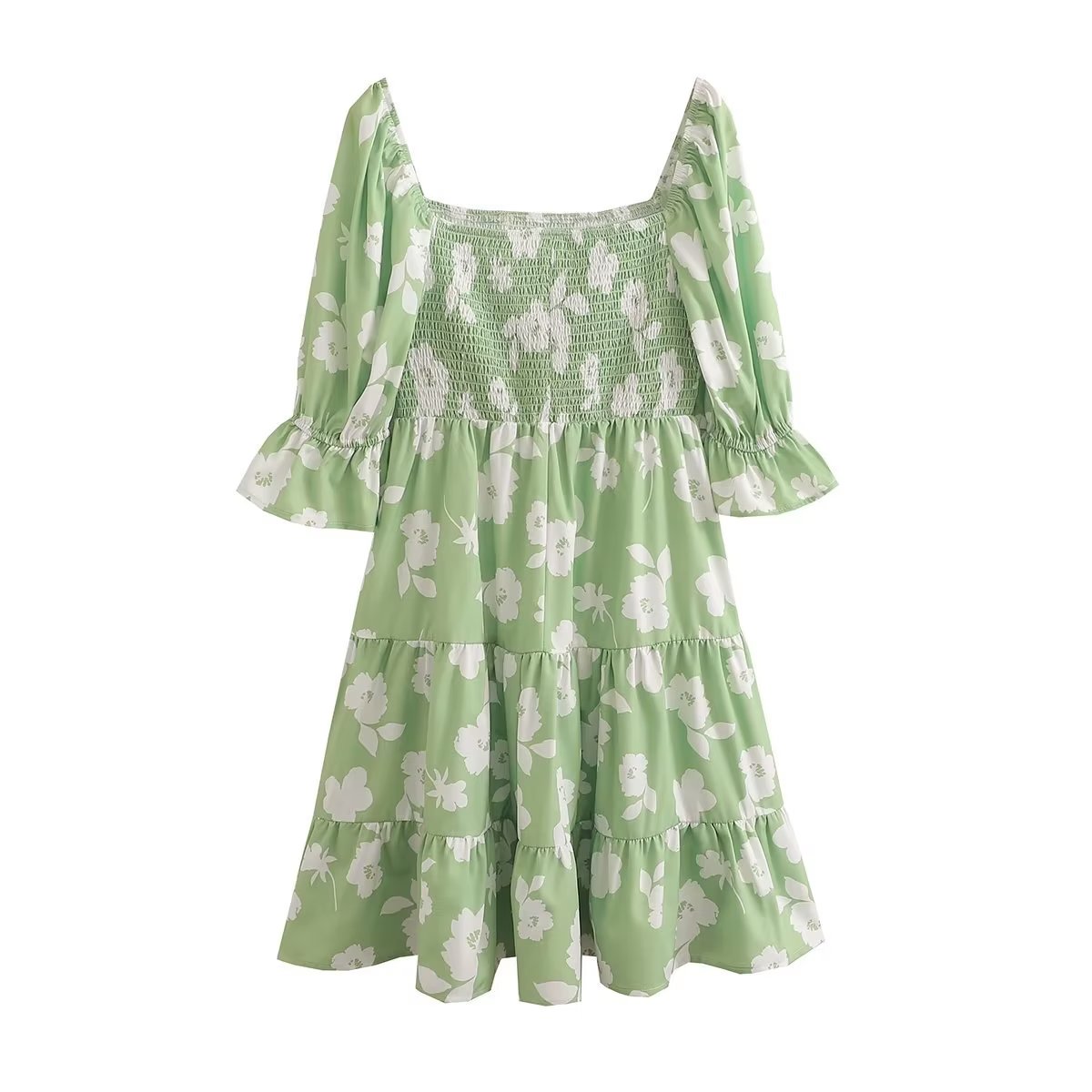 'Aspen' Floral Square-Neck Smocked Dress