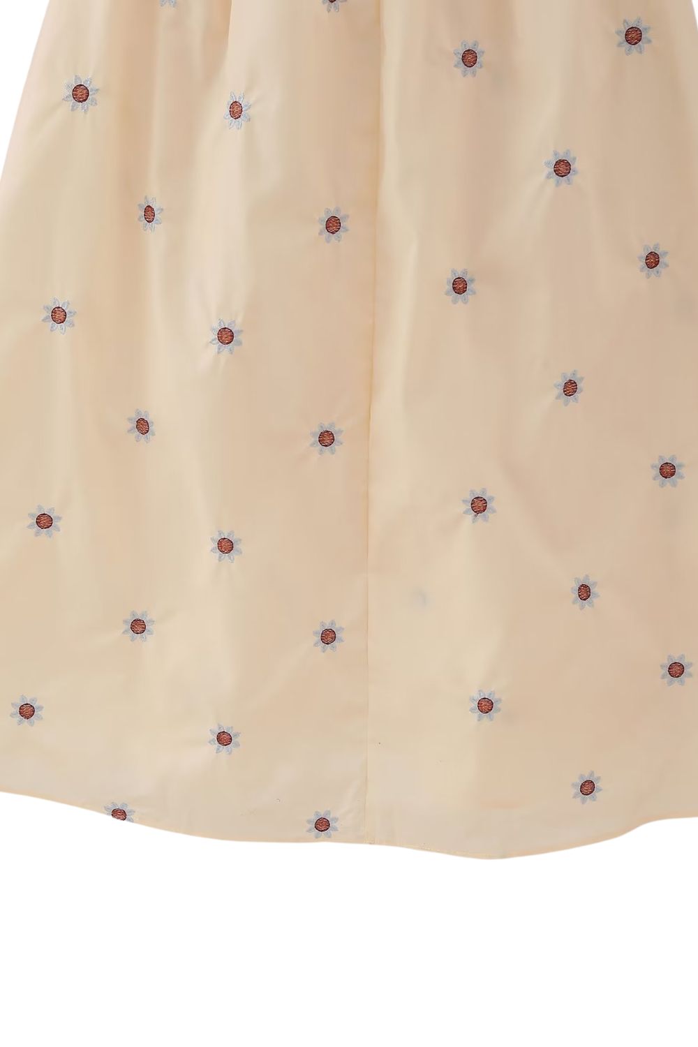 ’Lydia‘ V-Neck Puff Sleeves Embroidered Openwork Waist-Cinching Dress