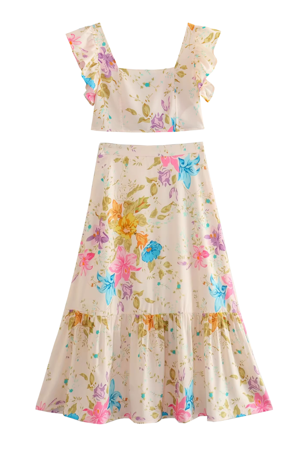 'Rylie' Floral Sleeveless Top & High-Waist Skirt Set