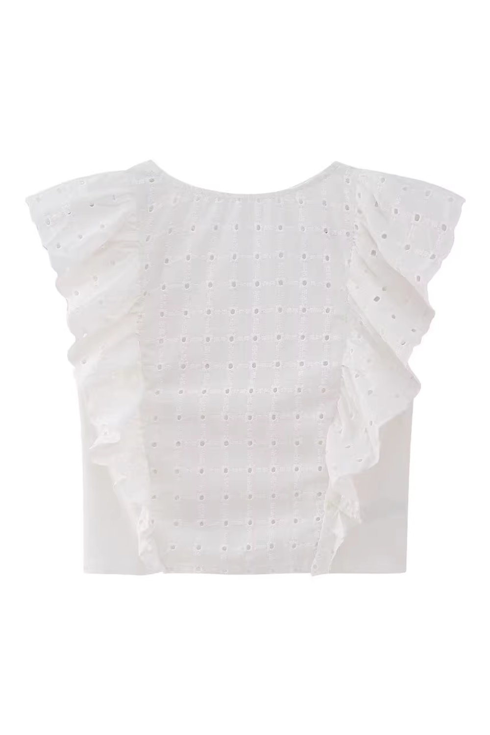 'Kristina' Round-Neck Ruffle Embroidery Top