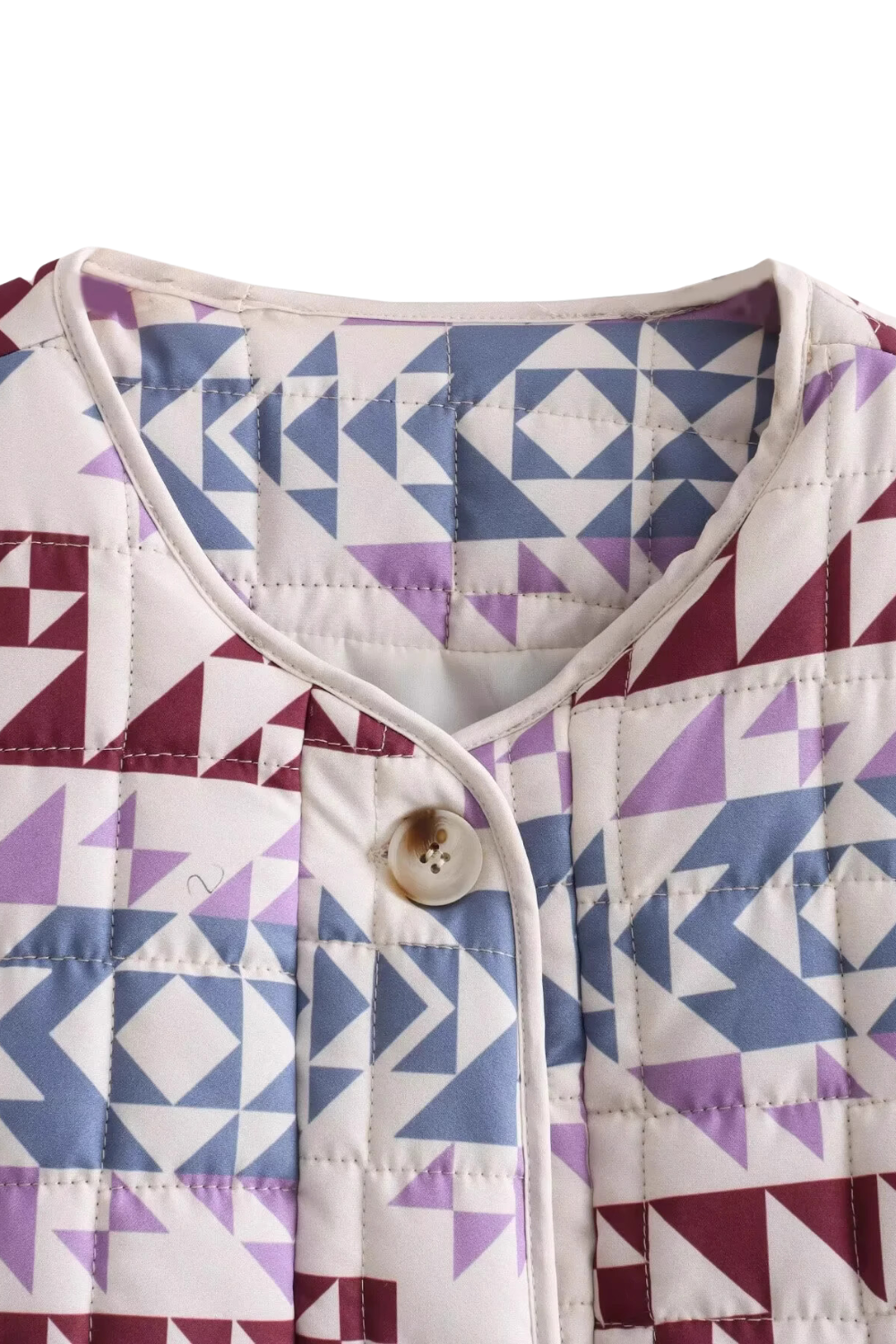 'Bernadette' Round-Neck Rhombus Print Quilted Jacket