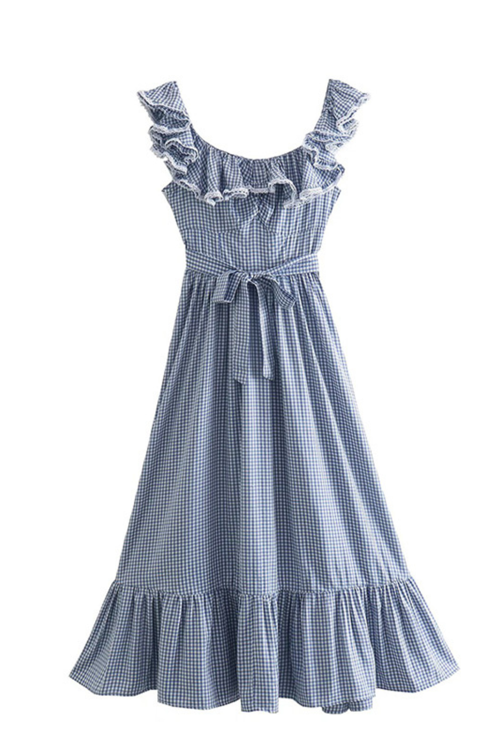 'Aurora' Gingham Ruffle Sleeveless Dress