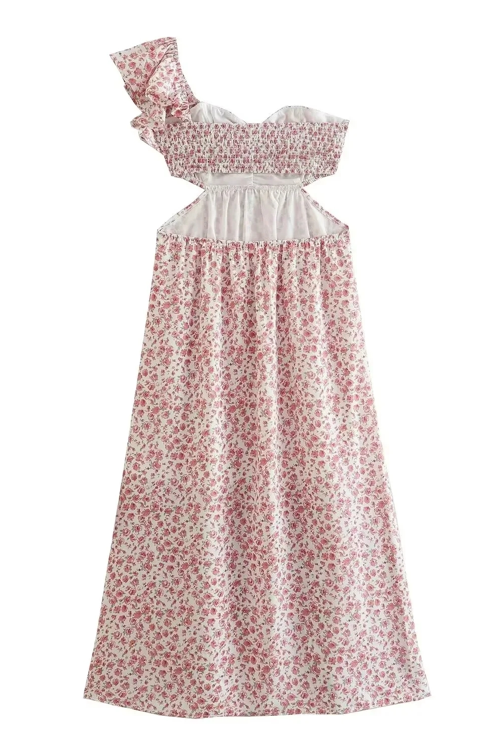 'Abby' One-Shoulder Floral Cutout Dress