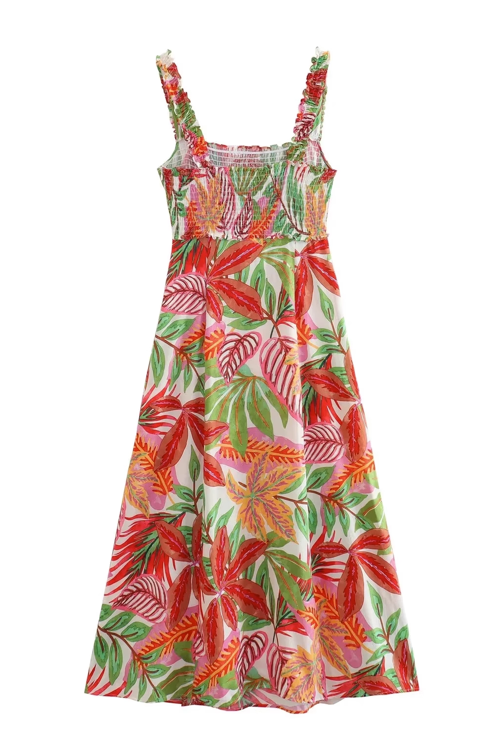 'Elena' Sleeveless Tropical Pattern Midi Dress