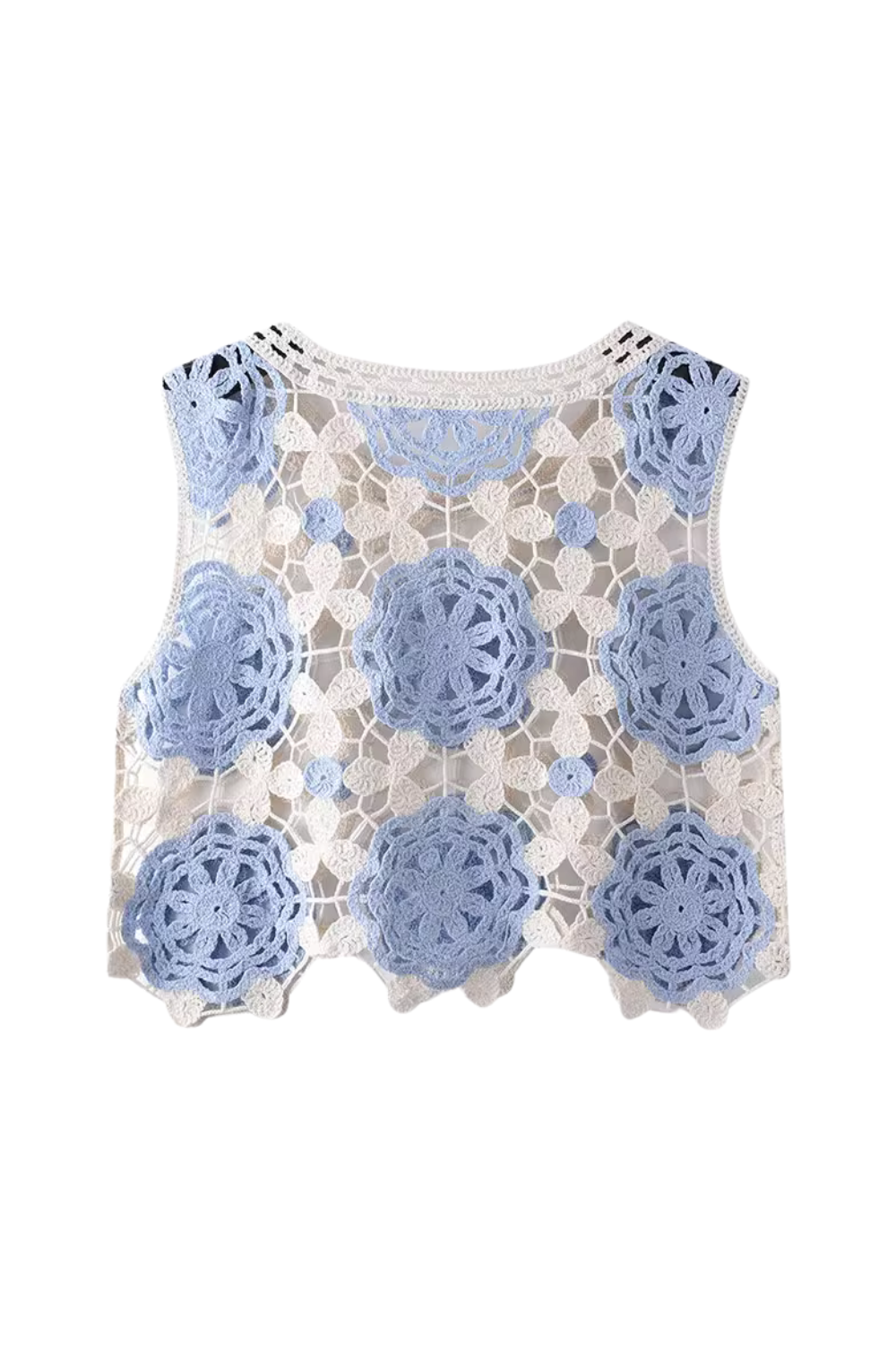 'Adrienne' Round Neck Sleeveless Crochet Short Top