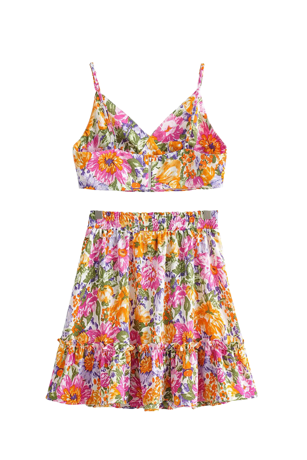 'Beth' Floral Sleeveless Top & High Waist Skirt Set