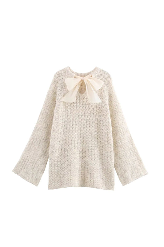 ' Abigail' Sequined Organza Bow Crochet Cardigan(2 color)