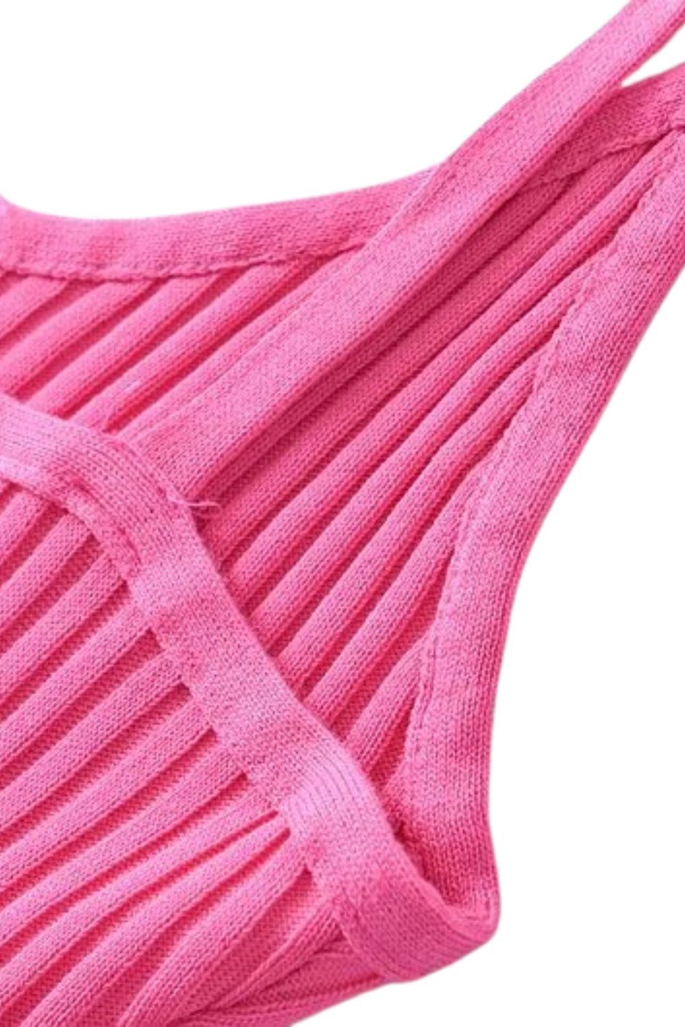 'Leah' V-Neckline Delicate Spaghetti Straps Ribbed midi Dress