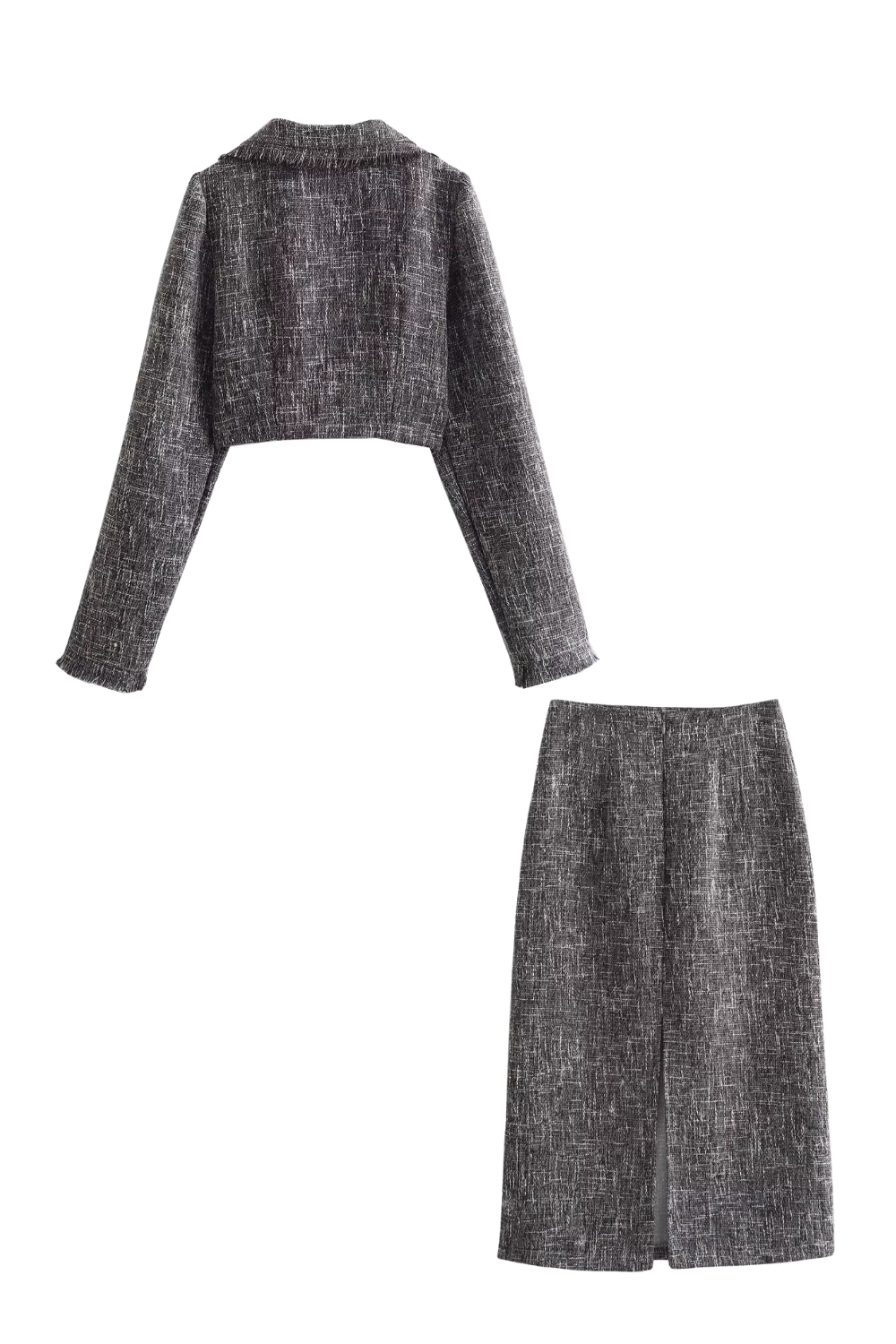 'Dolores' Tweed Cropped Suit Blazer & Slit Skirt Set