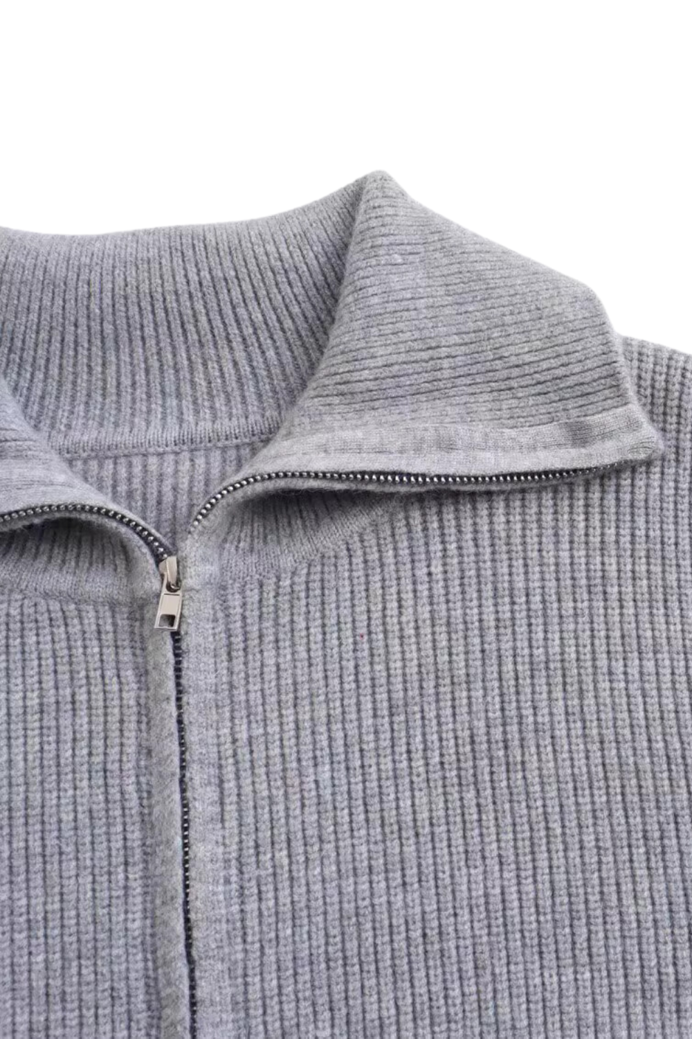 'Helen' Rib Knit Collared Zip-up Cardigan Sweater