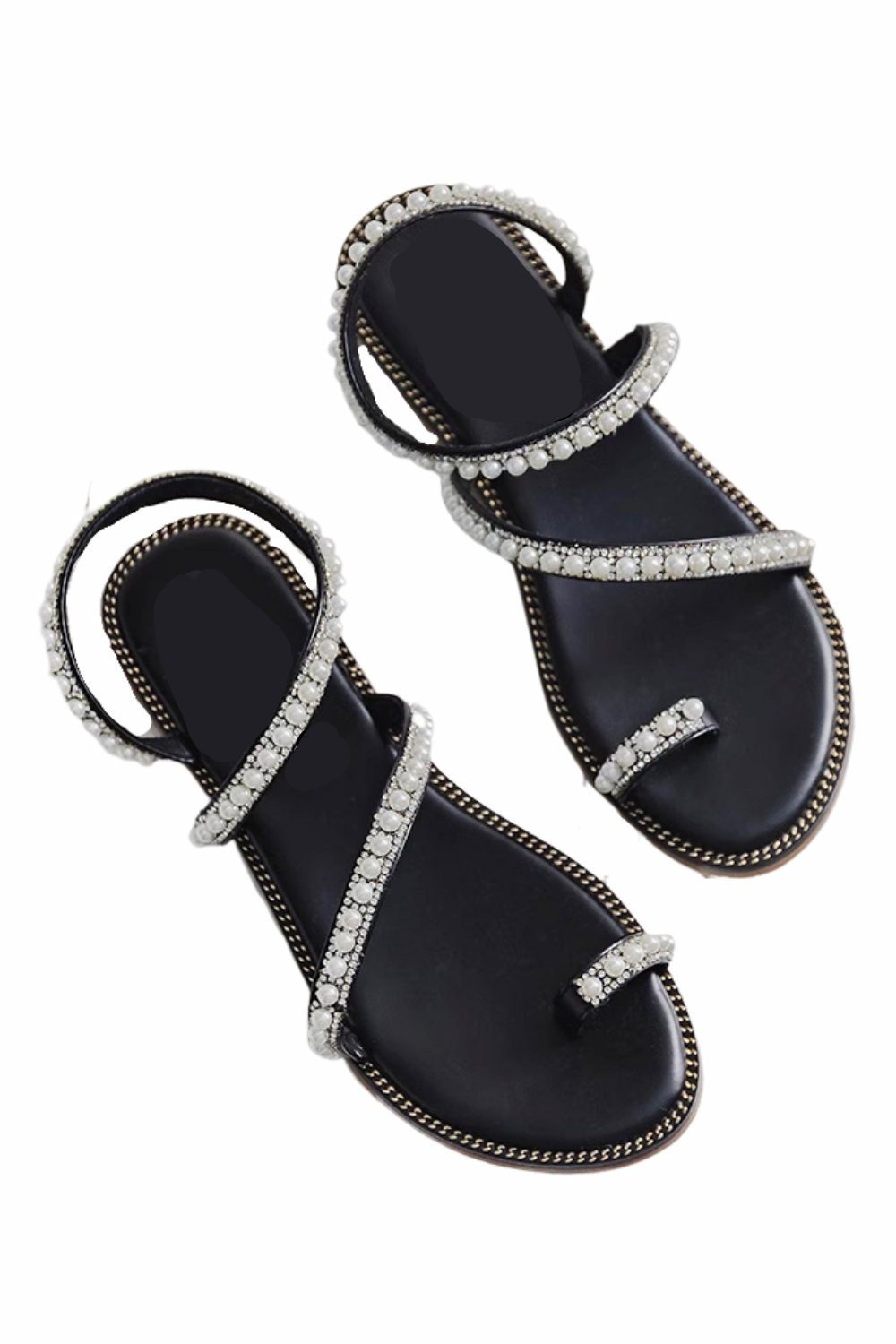 'Laila' Pearl Cross Straps Flat Bottom Sandals (2 Colors)
