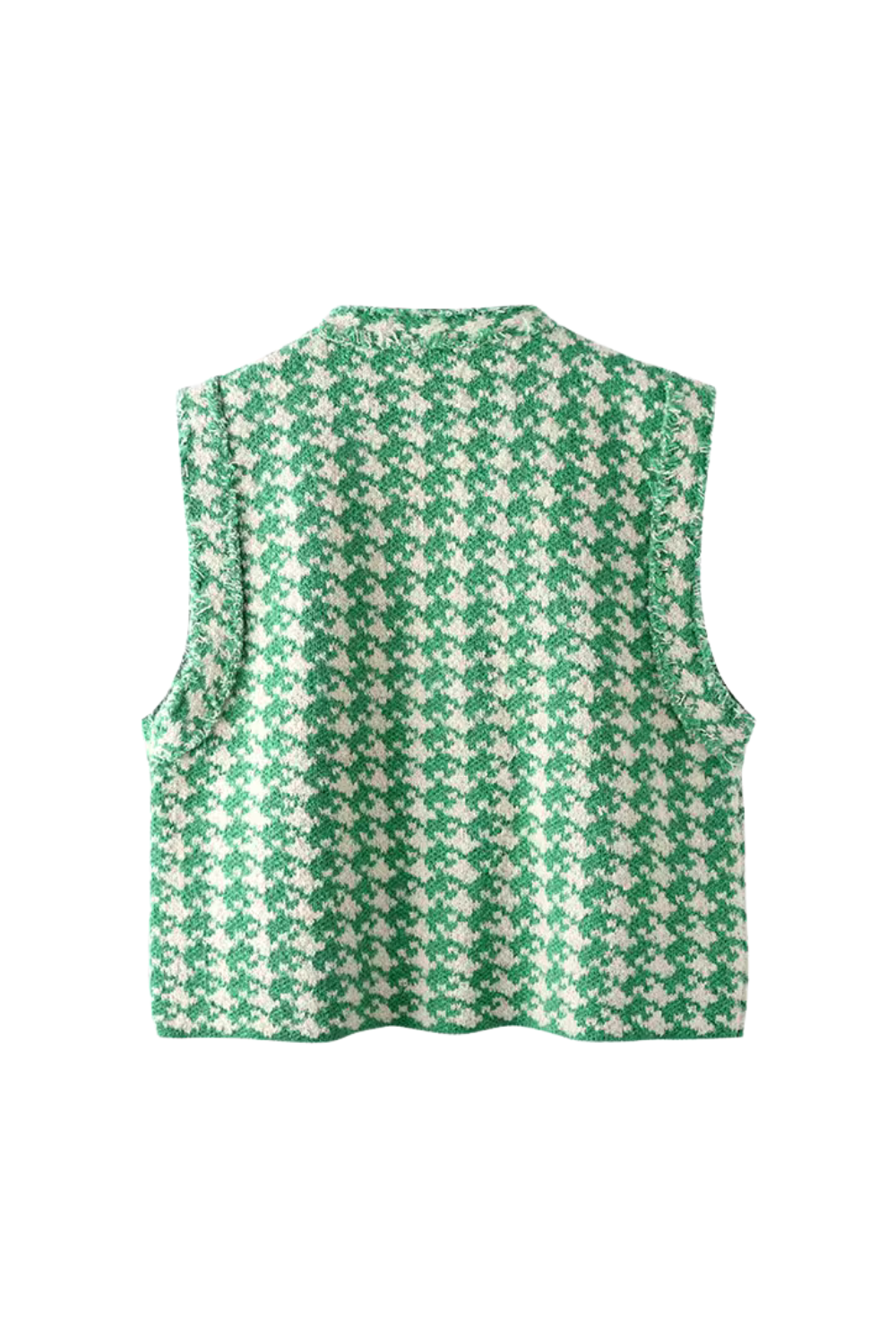 'Jayla' V-Neck Houndstooth Knitted Sleeveless Cardigan