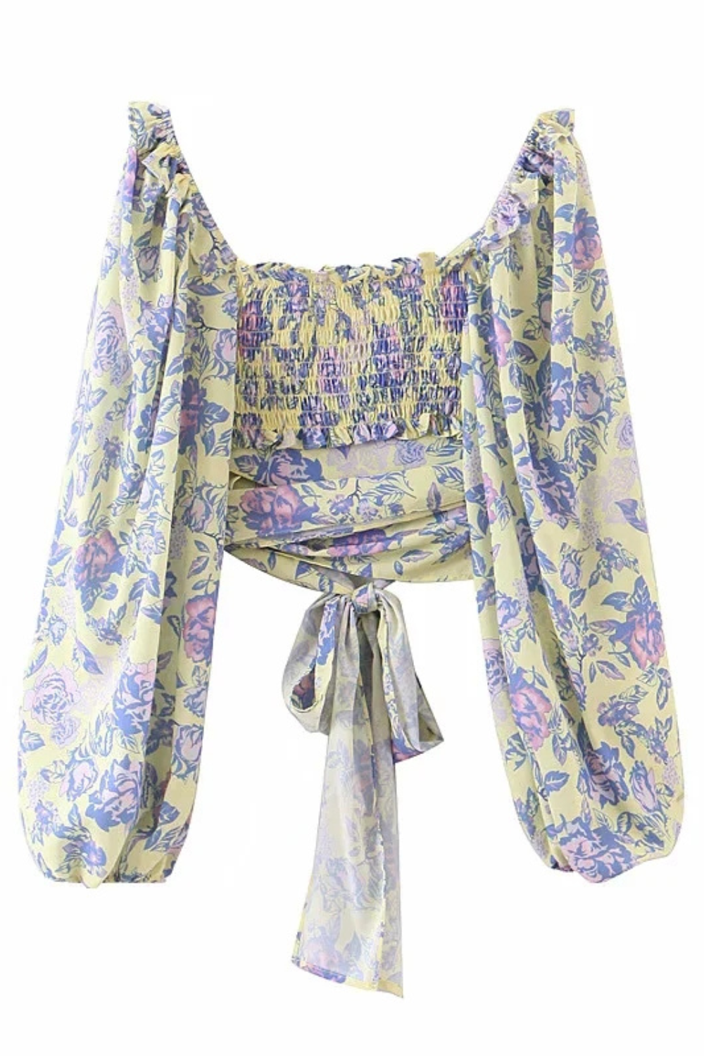 'Jacqueline' Floral Long-Sleeve Tie Crop Top