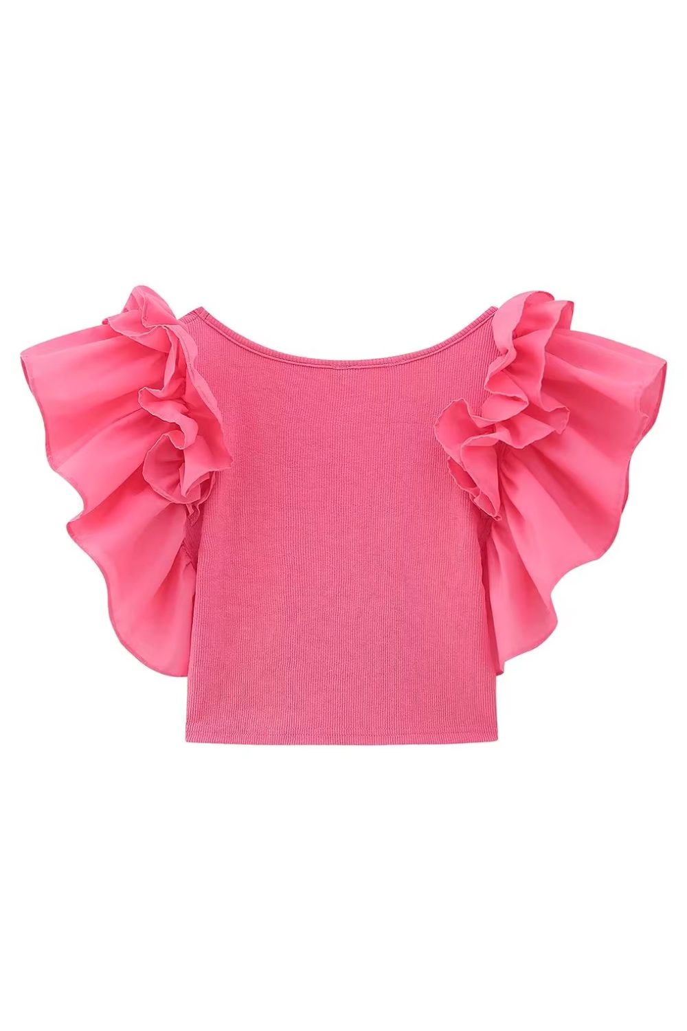 'Oaklyn' Ruffled Sleeves Round-Neck Knitted Top