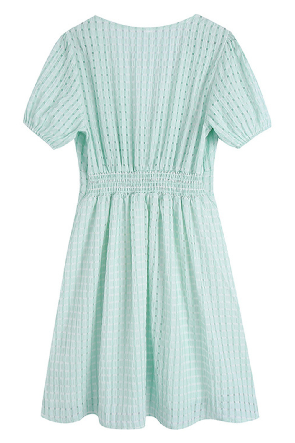 'Yannis' V-Neck Plaid Puff Sleeve Dress