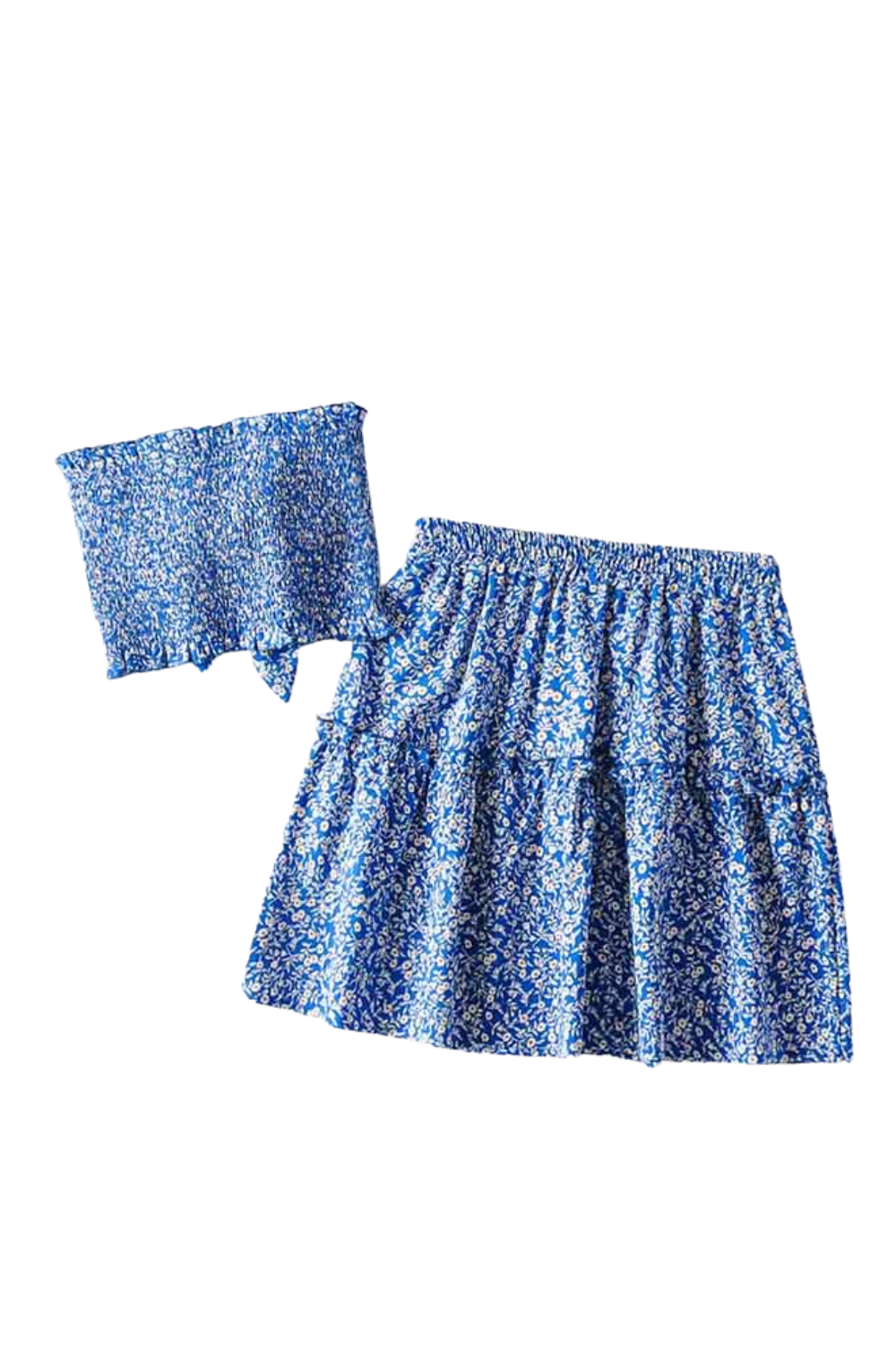 'Pamela' Floral Ruched Tube Top & High Waist Skirt Set (5 Colors)