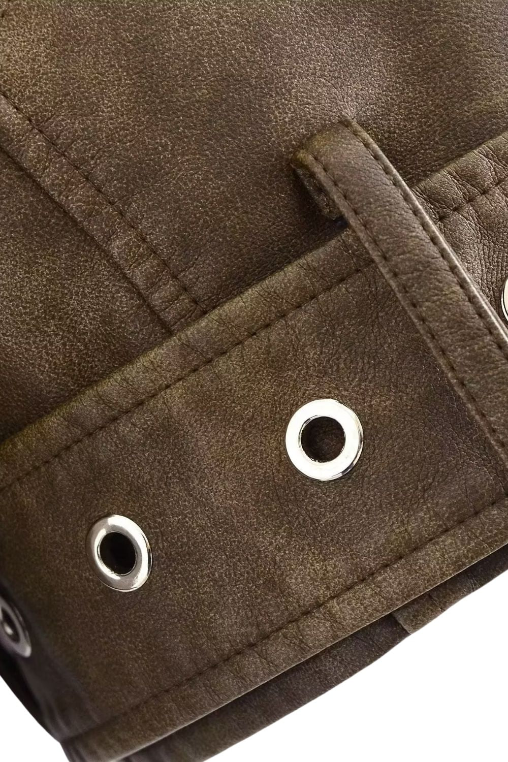 ‘Isabella’ Faux Leather Collarless Long Sleeve Short Jacket