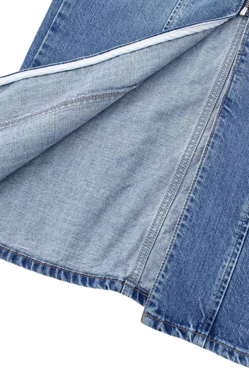 'Juliette' Front-Zip Closure Slit Denim Skirt