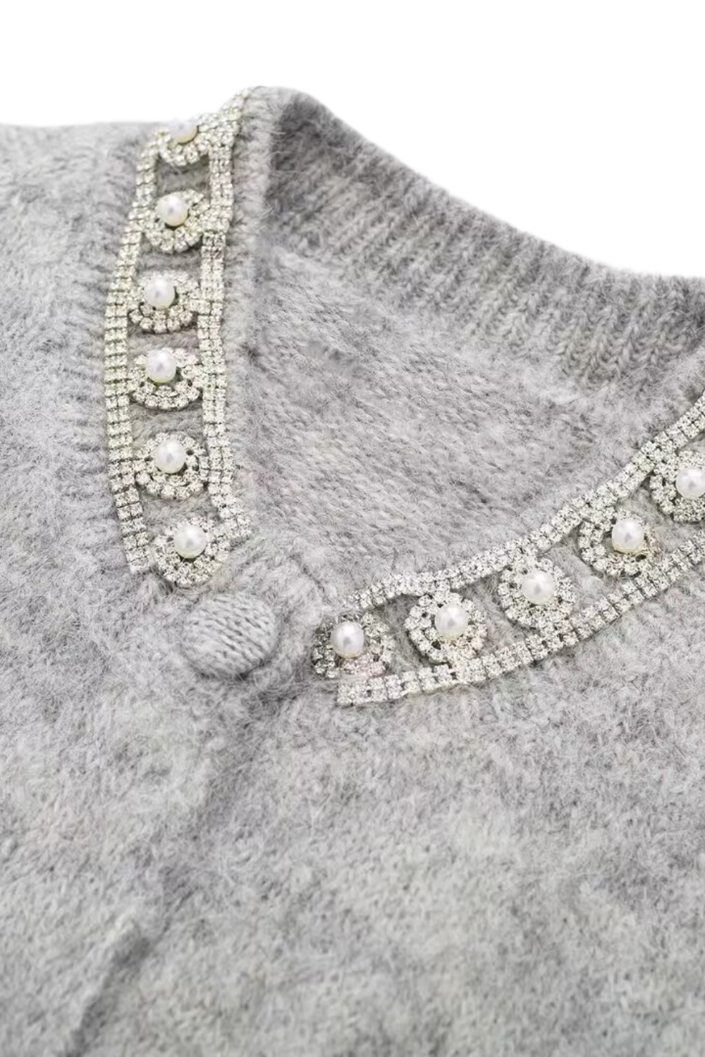 'Mandy' Rhinestones Embellished Knitted Short Sleeved Cardigan