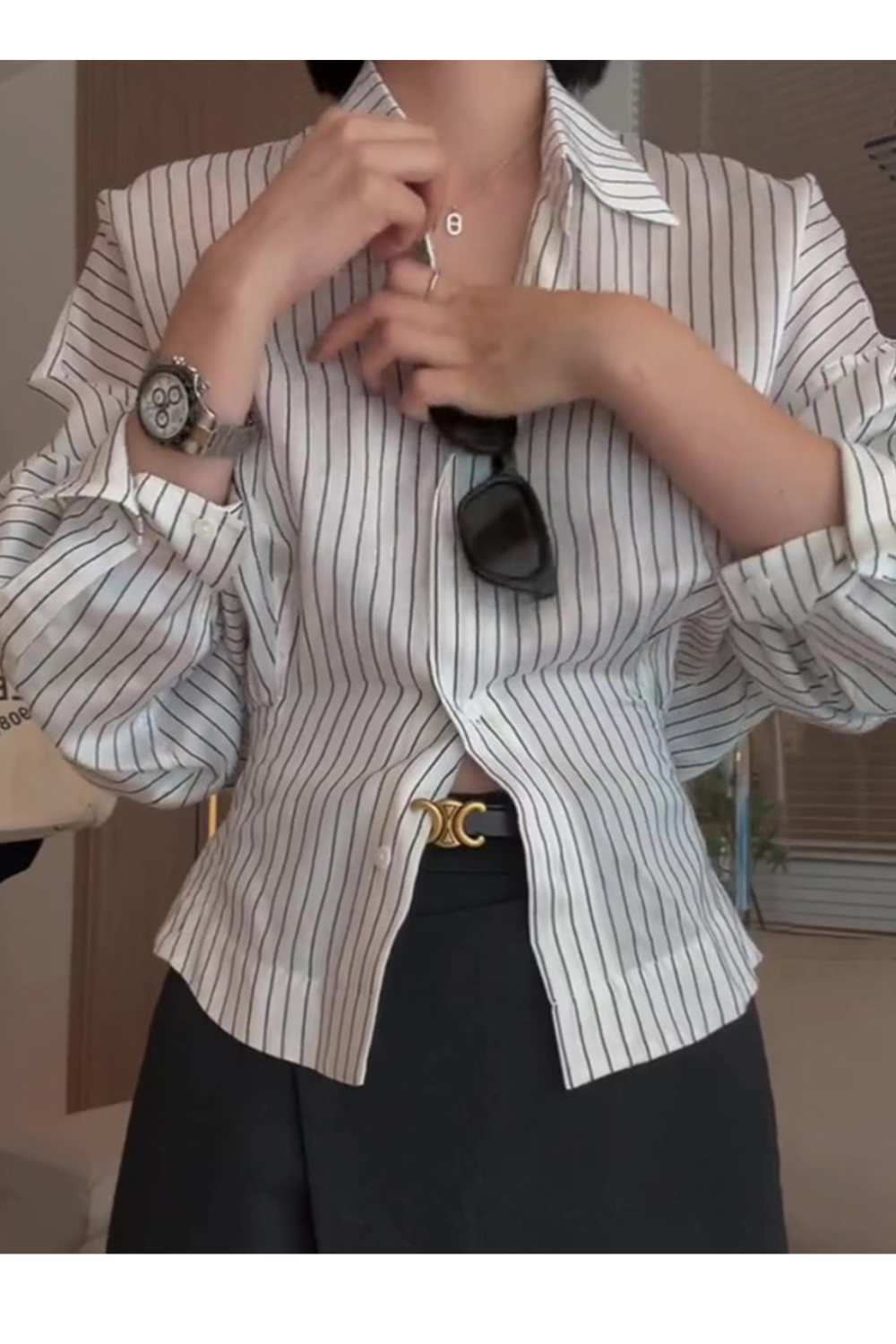 'Isabelle' Waist Striped Shirt