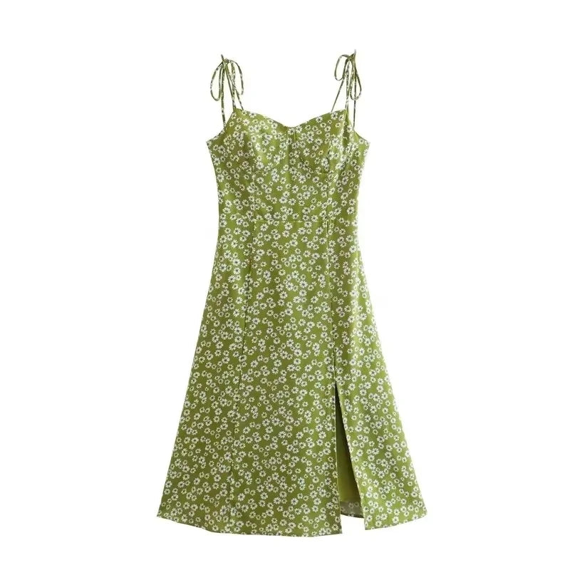 'Fanda' Sleeveless Tie-straps Printed Dress