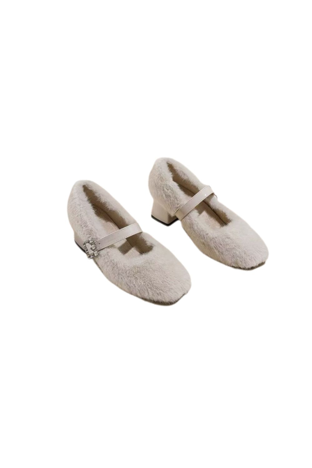 ’Mia‘ Chic Fur-Lined Chunky Heels featuring Rhinestone Details