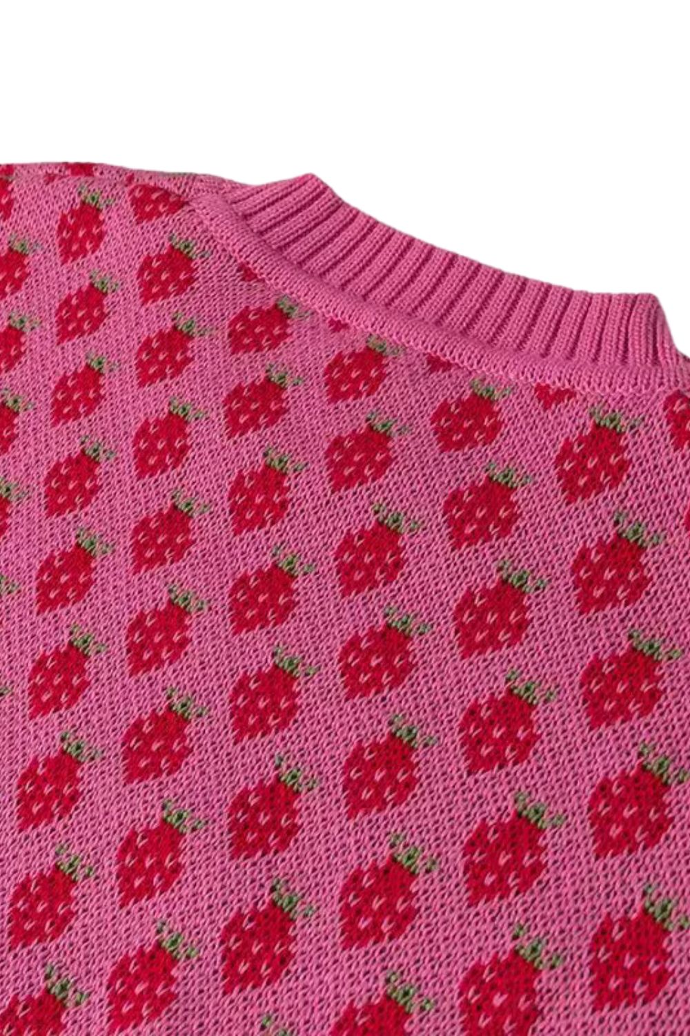 'Brianna' Strawberry Jacquard Knit Sweater