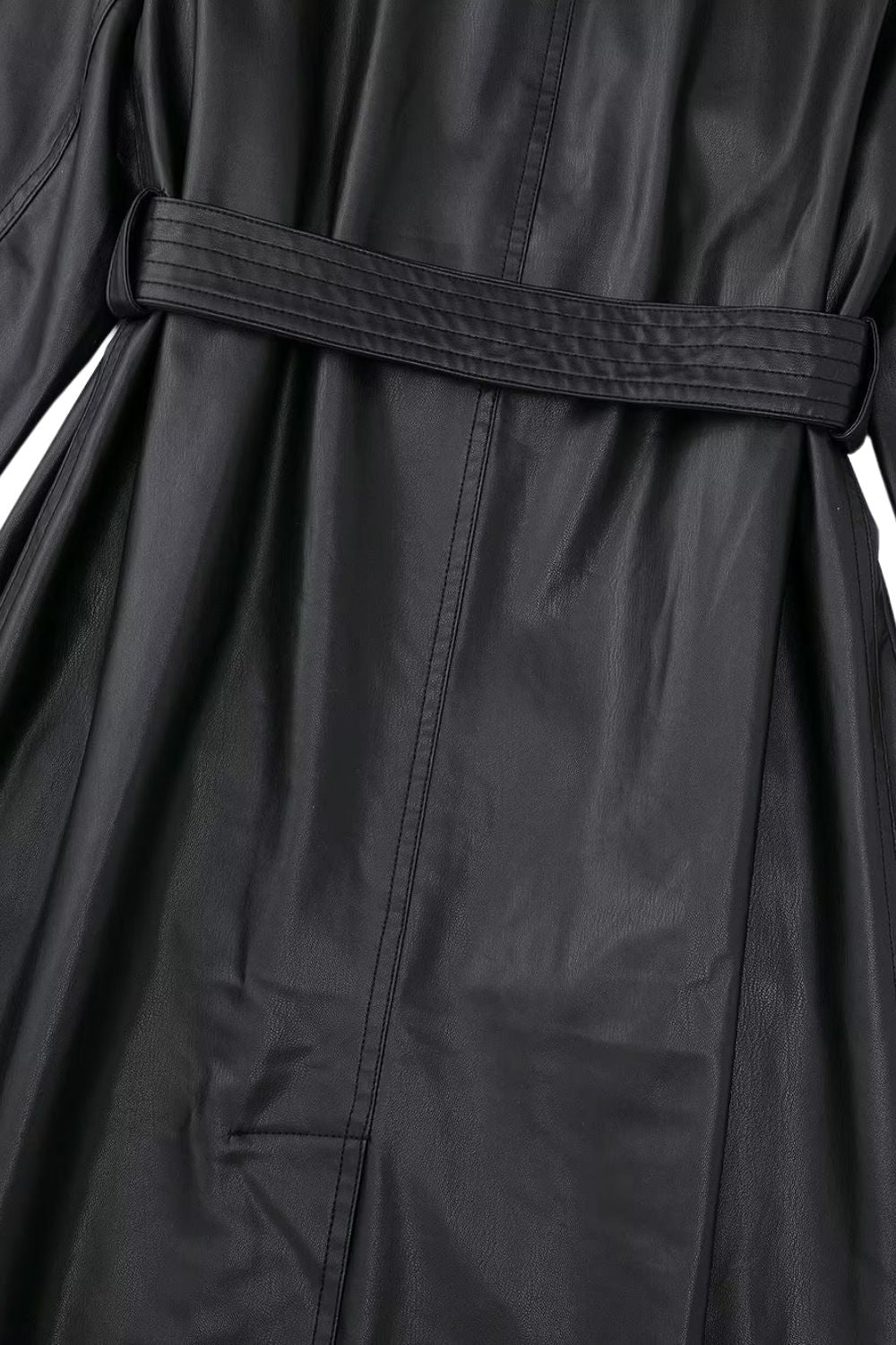 ‘ Michael’ Long Black Faux Leather Trench Coat