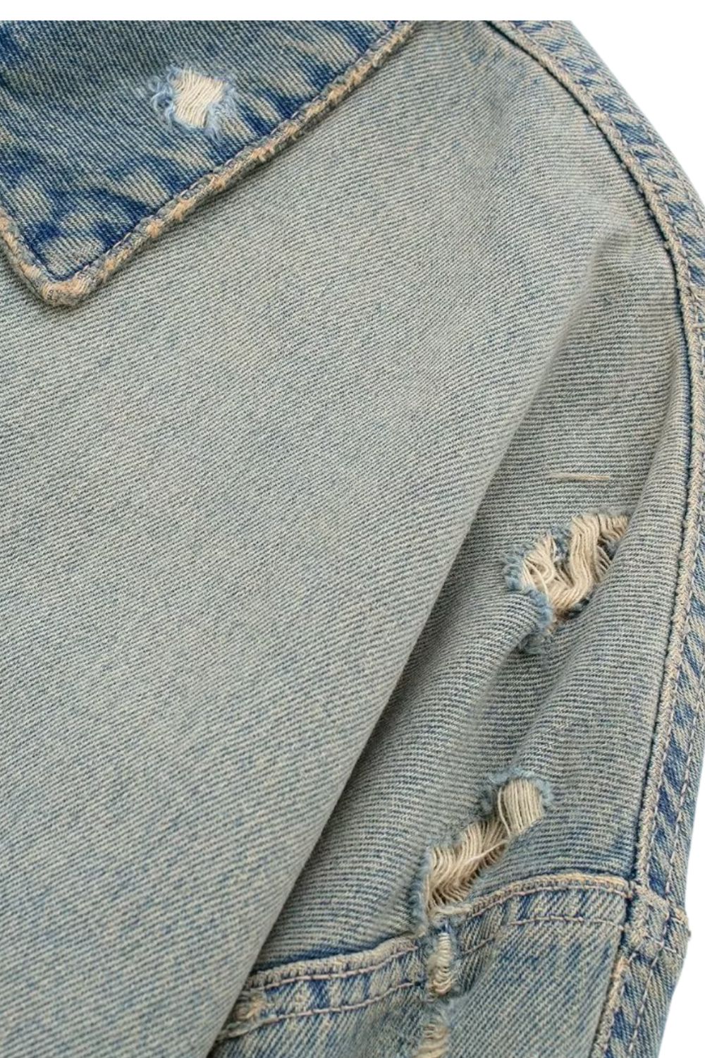 ‘Avery’Ripped Denim Decorated Short Jacket Coat