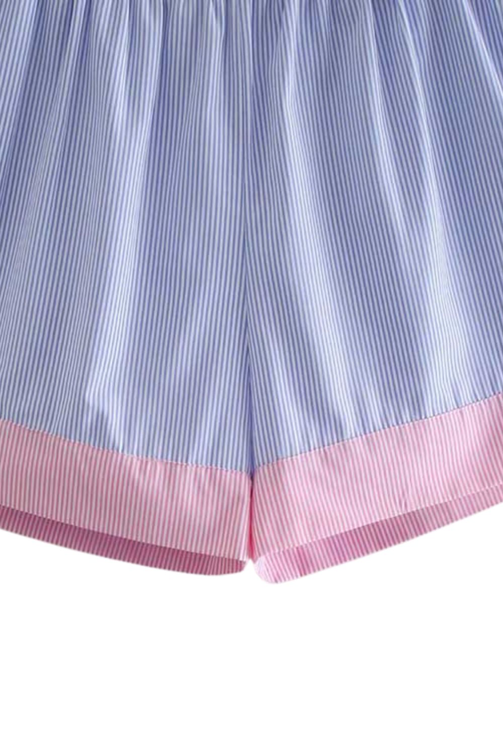 ‘Florence’ Patchwork StripedLoose Shirt & Casual Shorts Set (Sold Separately)