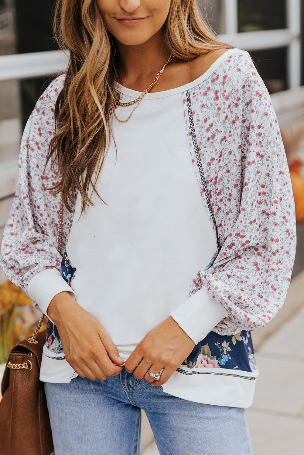 'Fae' Floral Lantern Sleeve Round Neck Top