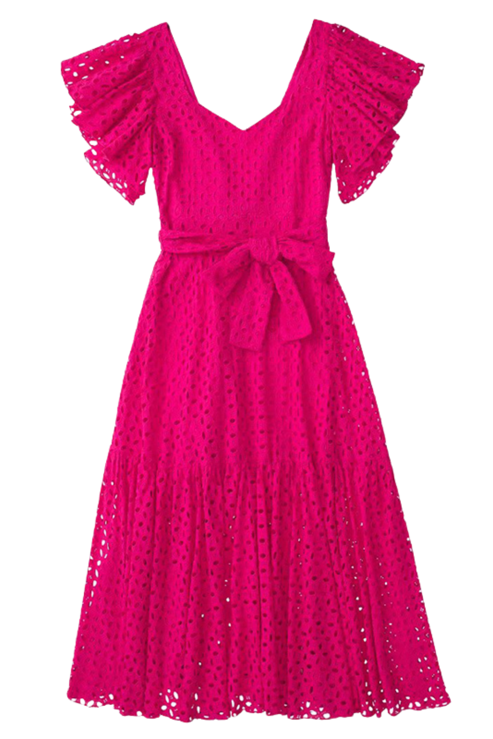 'Ophelia' Ruffled Eyelet Embroidery Midi Dress