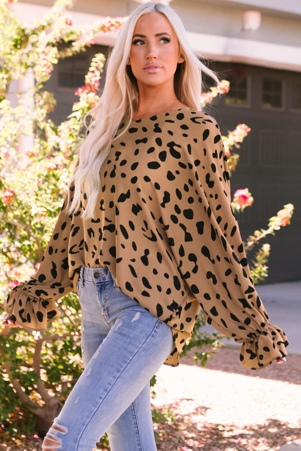 'Morgan' Printed Flounce Sleeve V-Neck Blouse