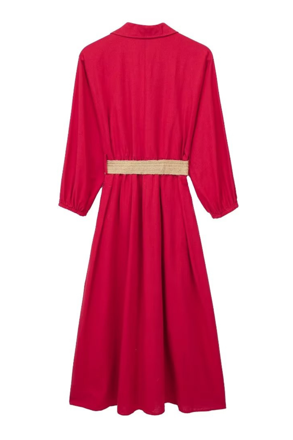 'Yumi' Collared Belted Linen-Blend Dress