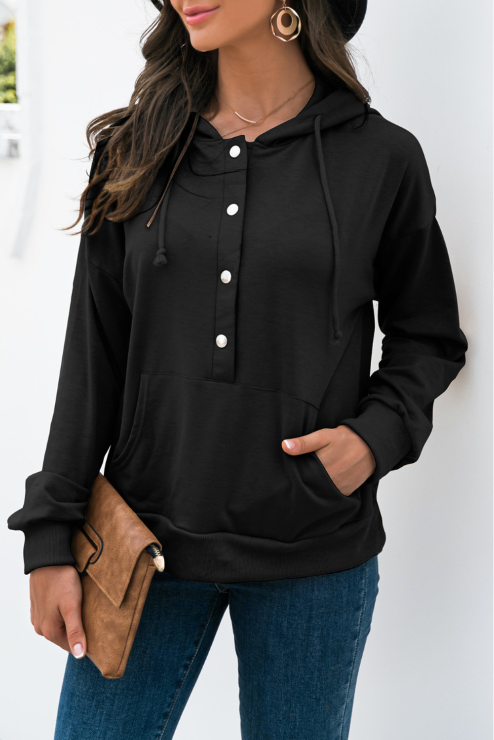'Jacinda' Half-Snap Drawstring Hoodie (2 Colors)