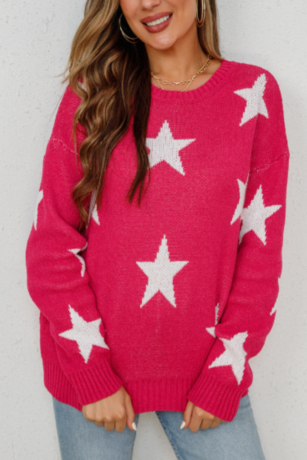 'Lena' Crew Neck Star Printed Sweater (5 COLORS)