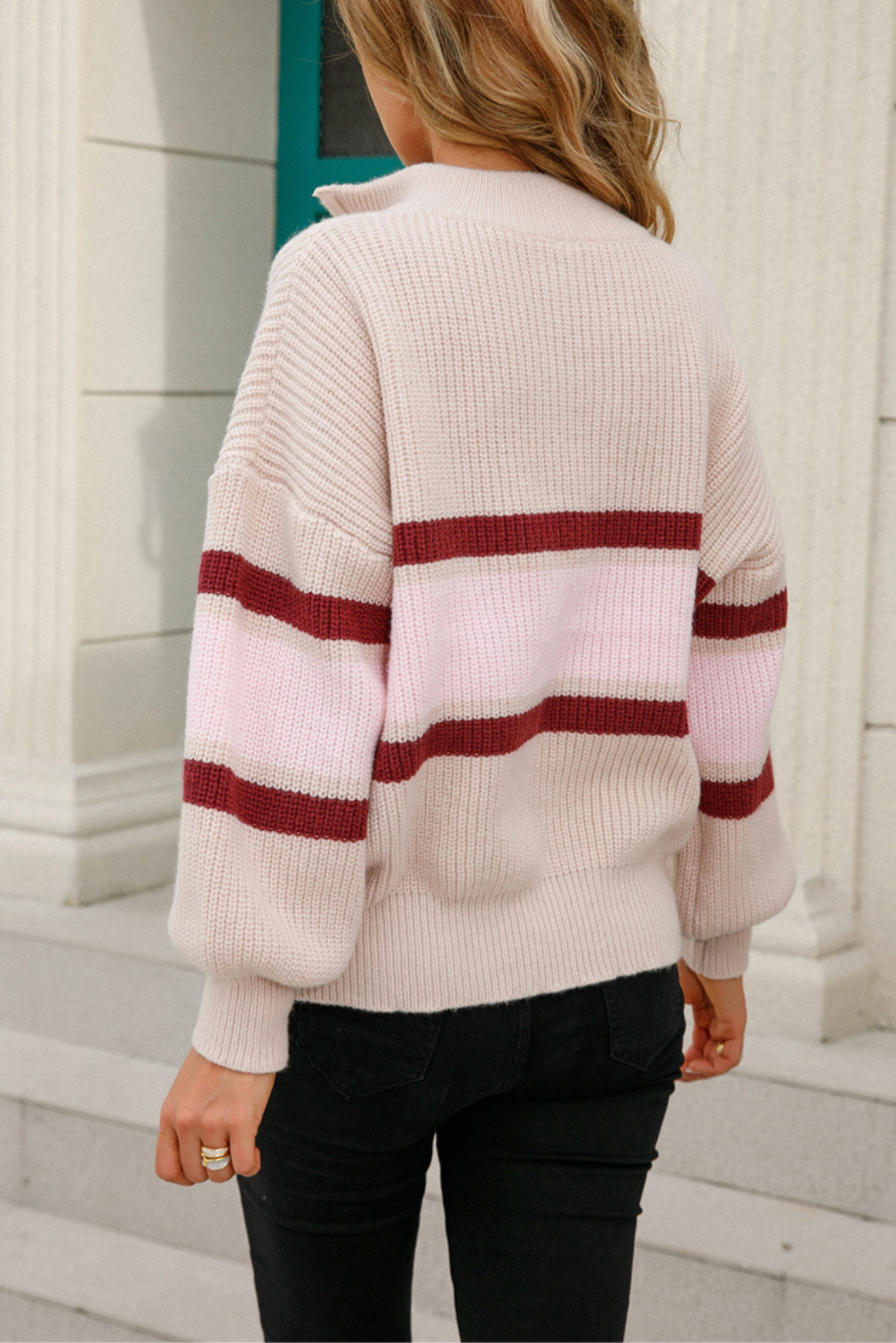 'Giselle' Color-block Half Zipper Sweater (2 Colors)