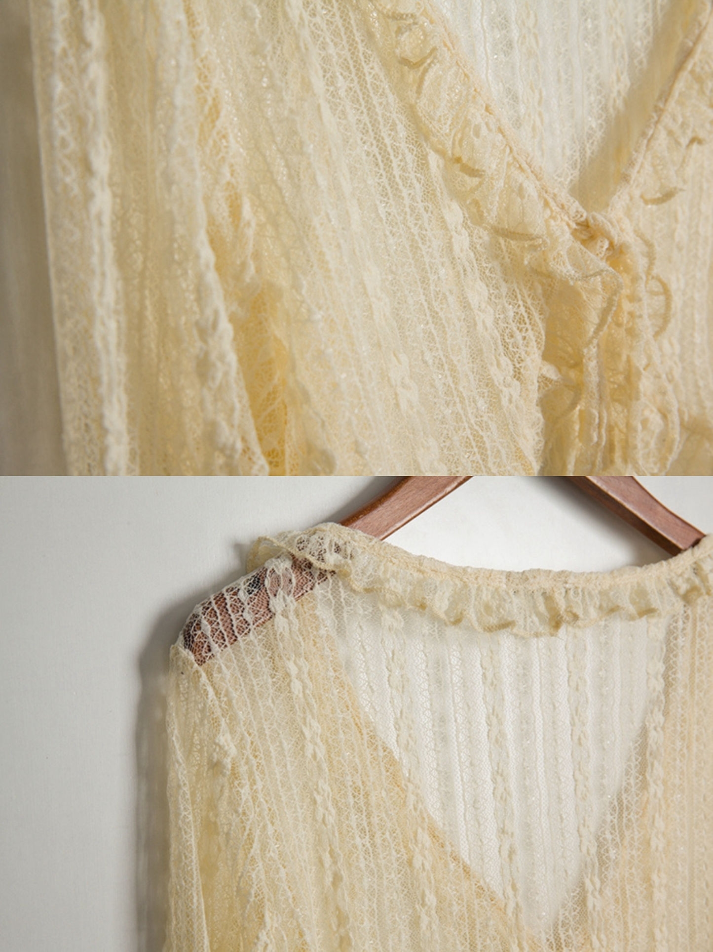 'Regene' Thin Lace Crochet Ruffled Top