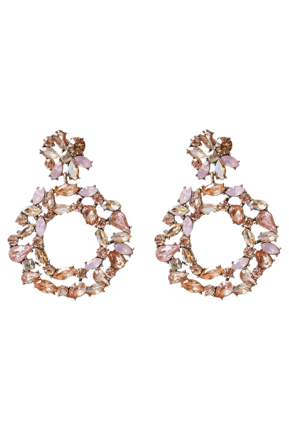 'Elizabeth' Circle Rhinestones Drop Earrings