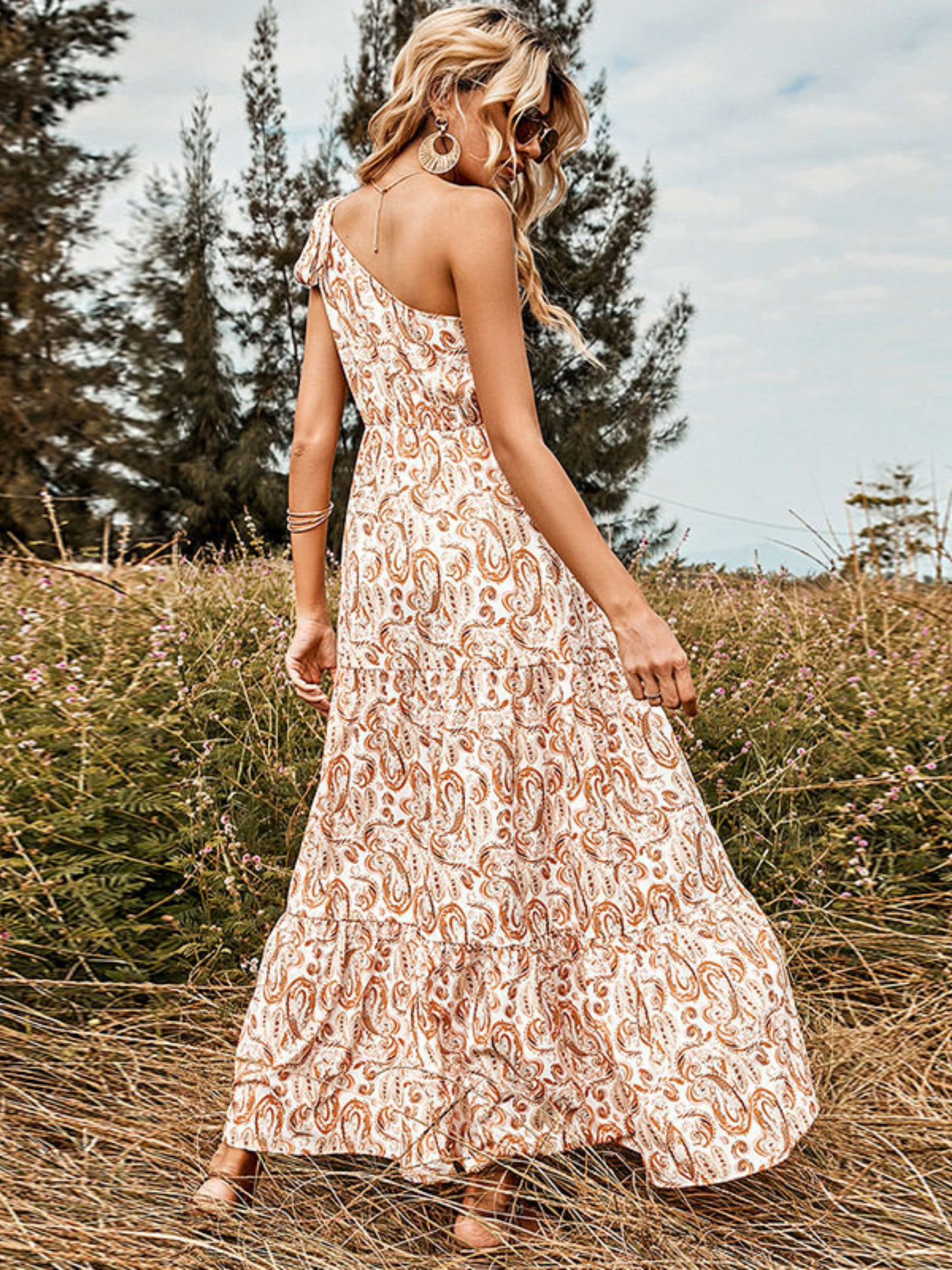 'Ruby' Tied Single Shoulder Paisley Maxi Dress