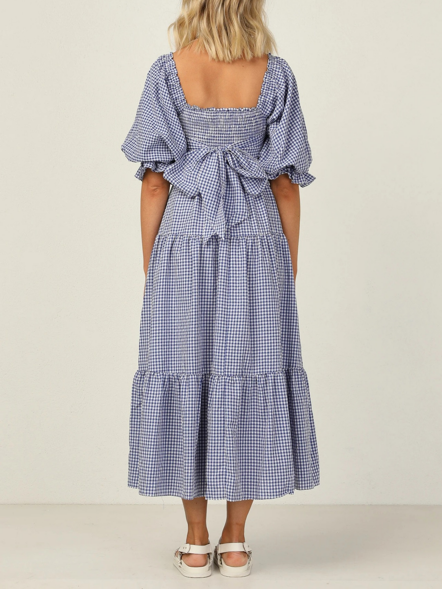 'Lorraine' Square-neck Gingham Maxi Dress