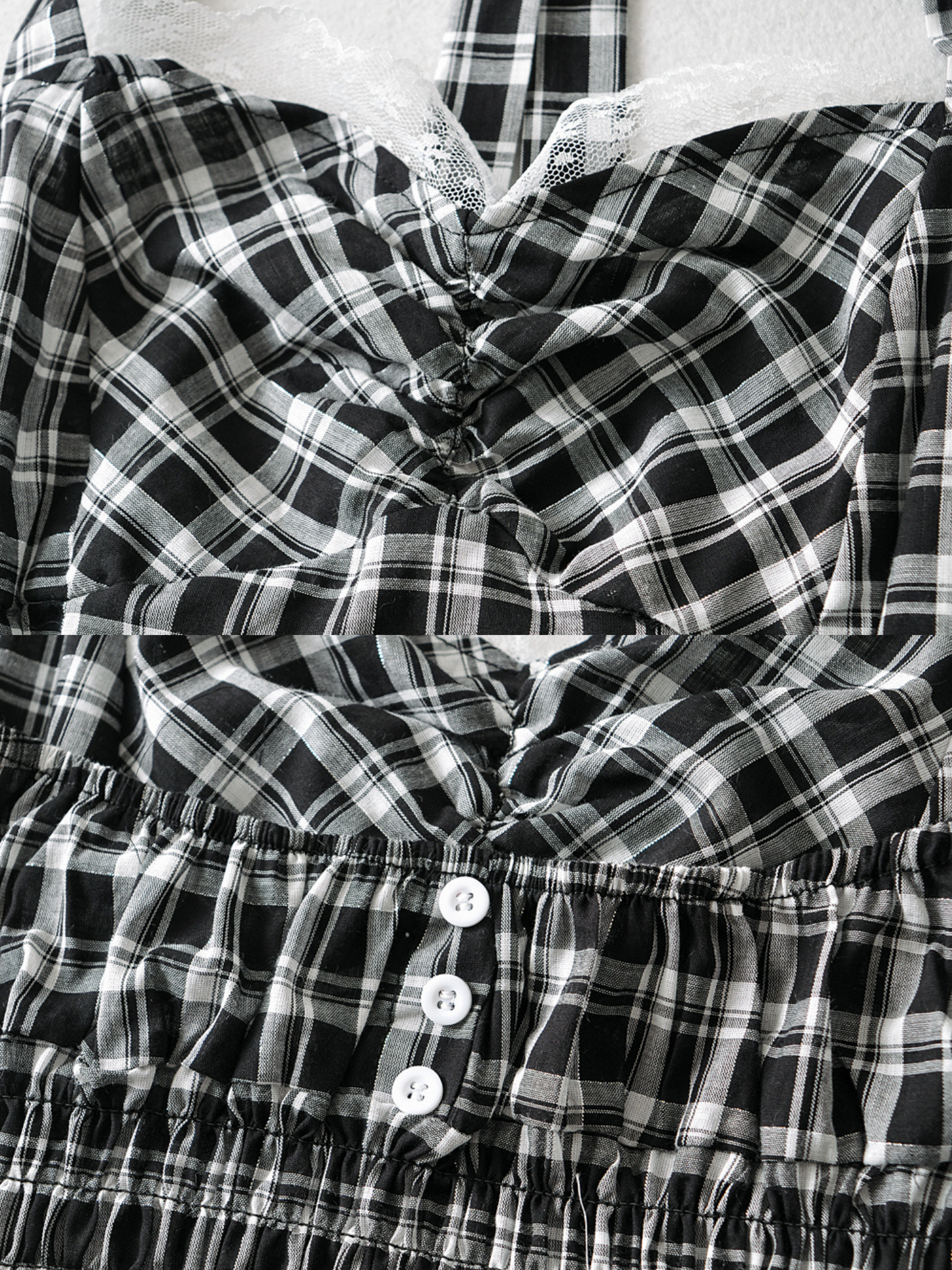 'Jeanny' Halter-neck Plaid Ruched Top