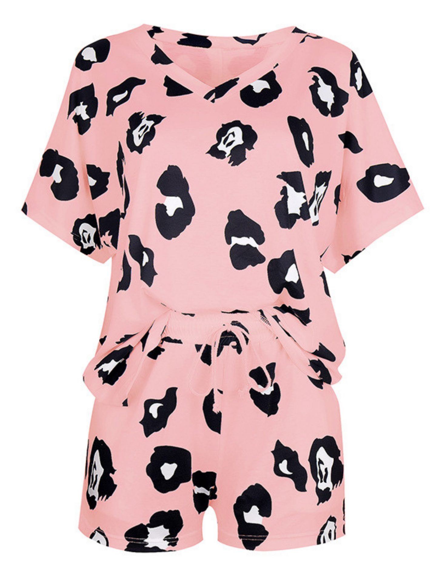 'Monica' V-neck Leopard Pattern Loungewear Set (2 Colors)