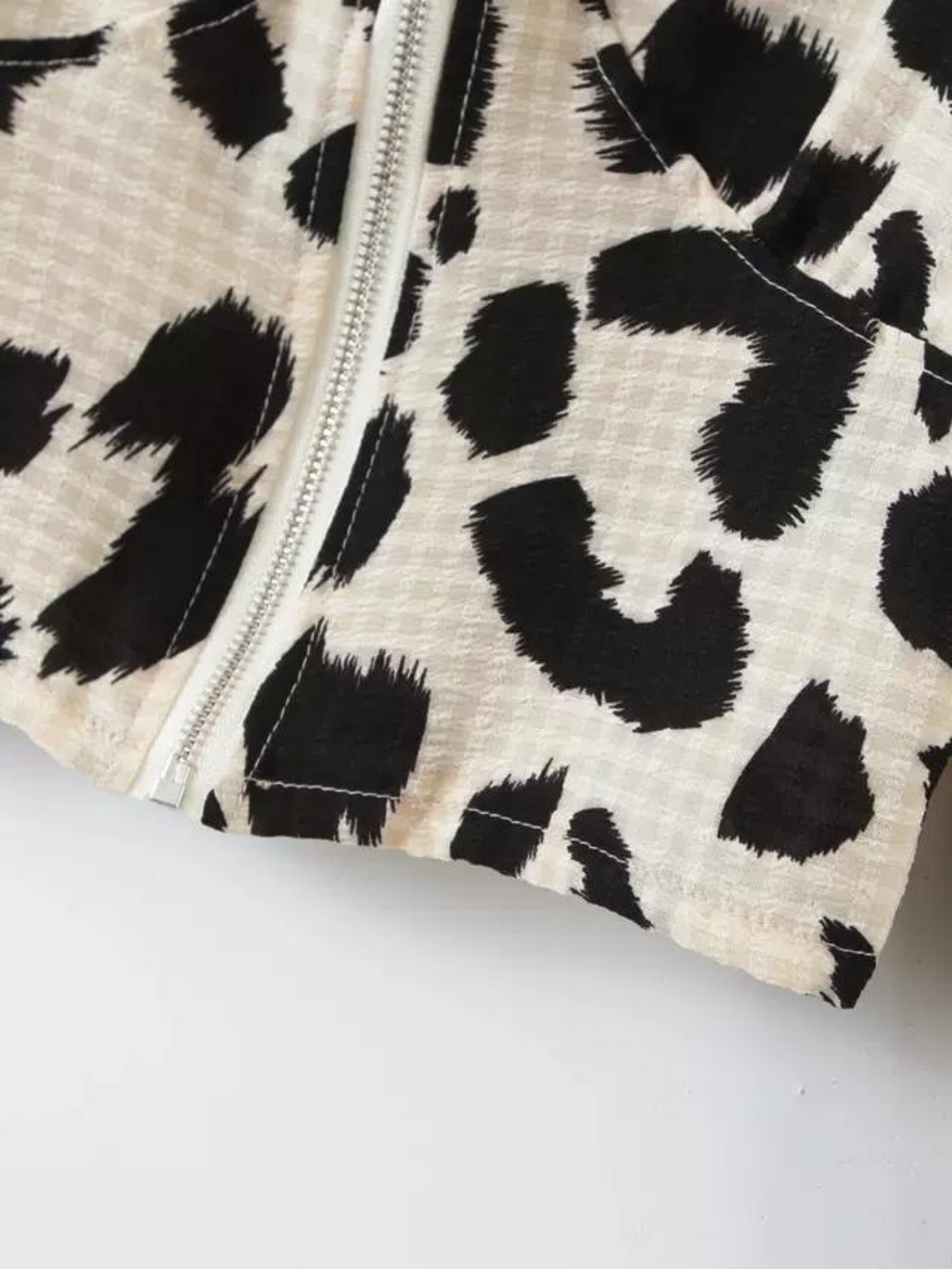 'Sheila' Checked Leopard Print Zip-up Top