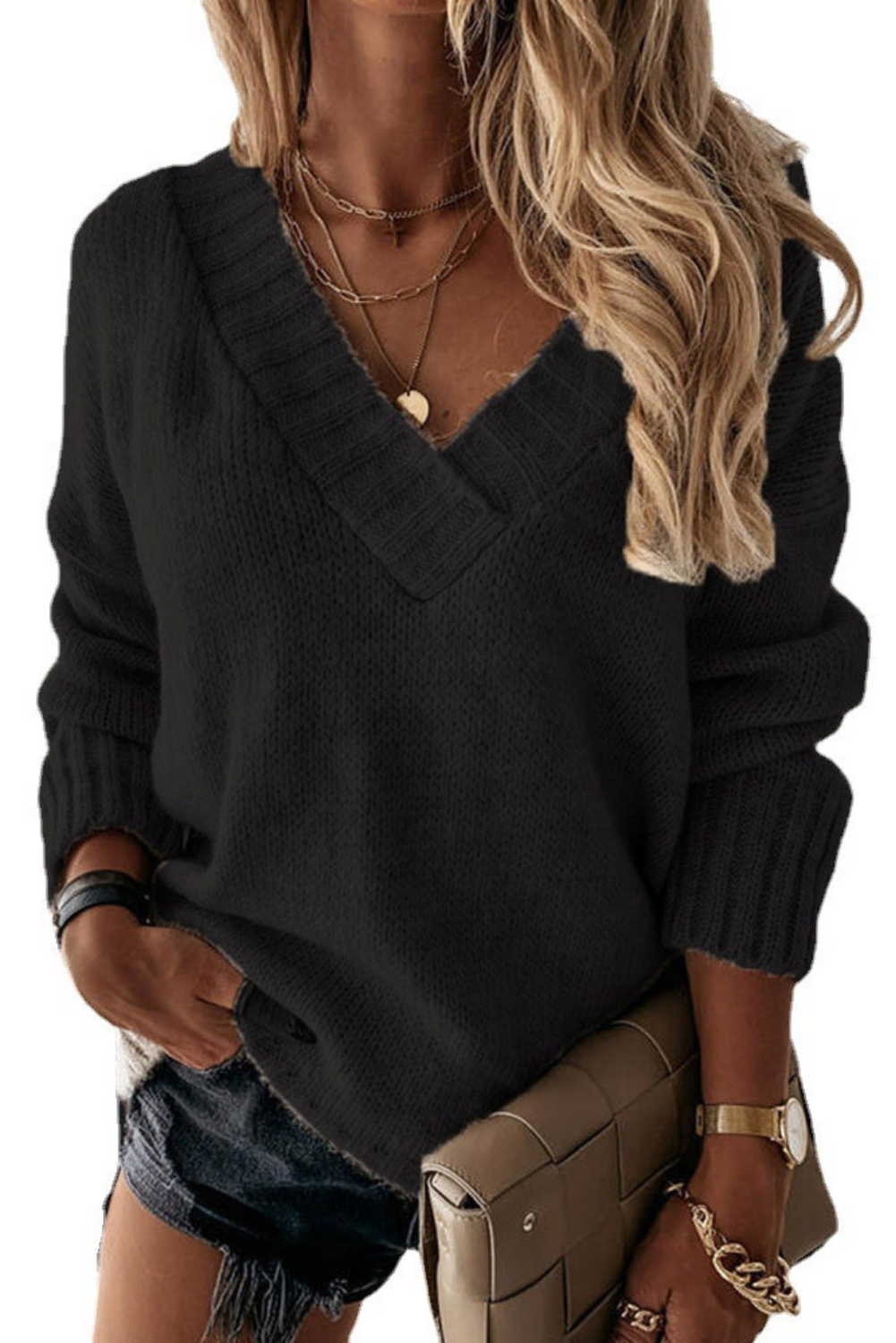 'Teagan' Full Size V-neck Pullover Sweater (5 Colors)