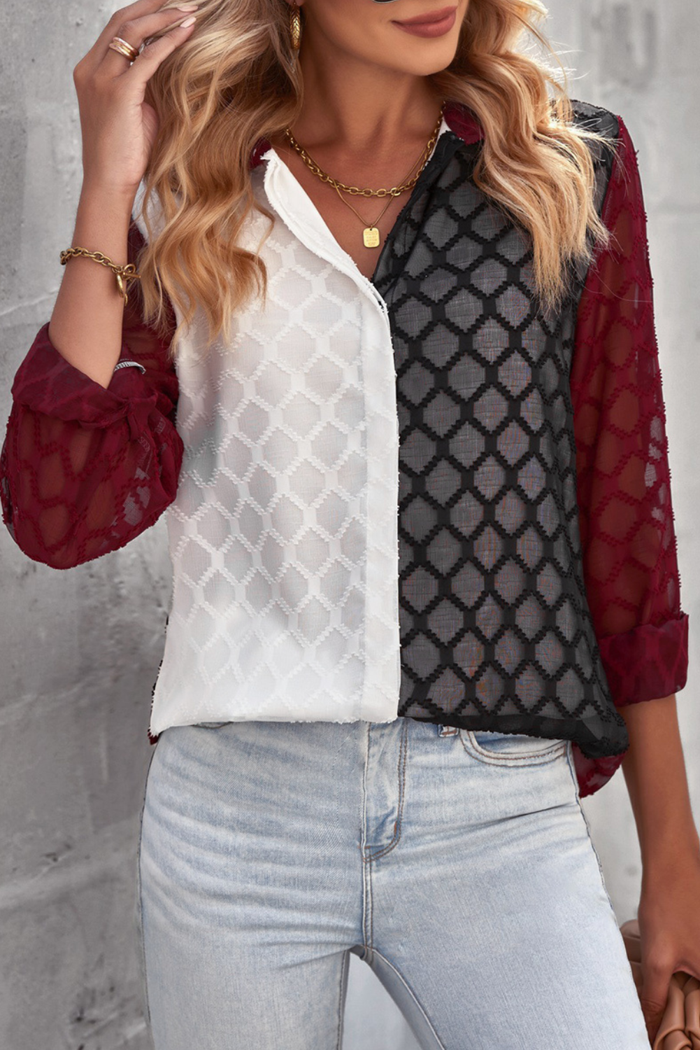 'Mabeline' Curved Hem Button-Up Long Sleeve Shirt (3 Colors)