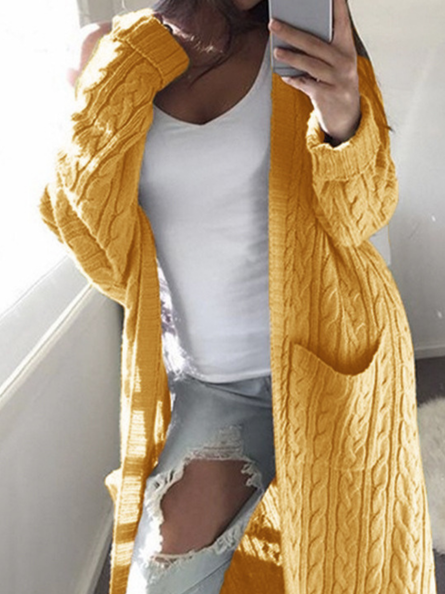 'Alice' Cable Knit Pocket Long Cardigan (5 Colors)