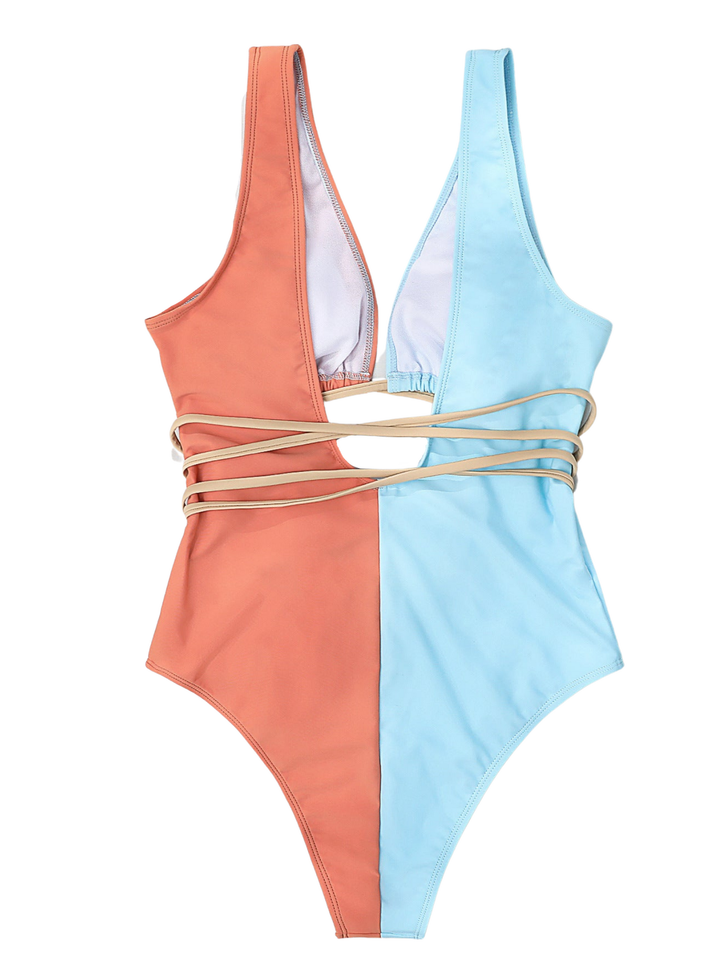 'Vicki' Bicolor Hollow out Tied One Piece Swimsuit