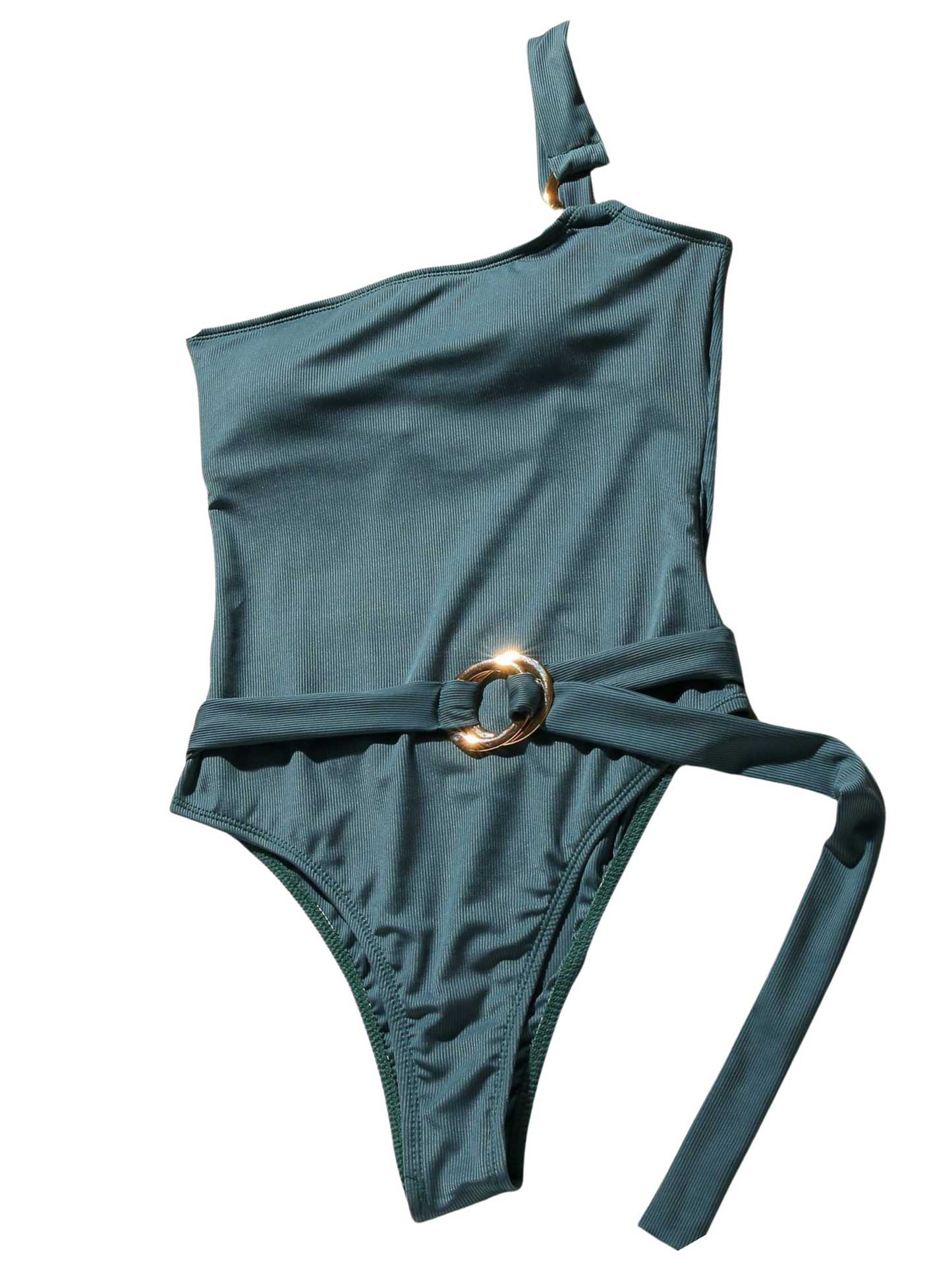 'Aleesa' One Shouler Belted One-Piece Swimsuit (2 Colors)